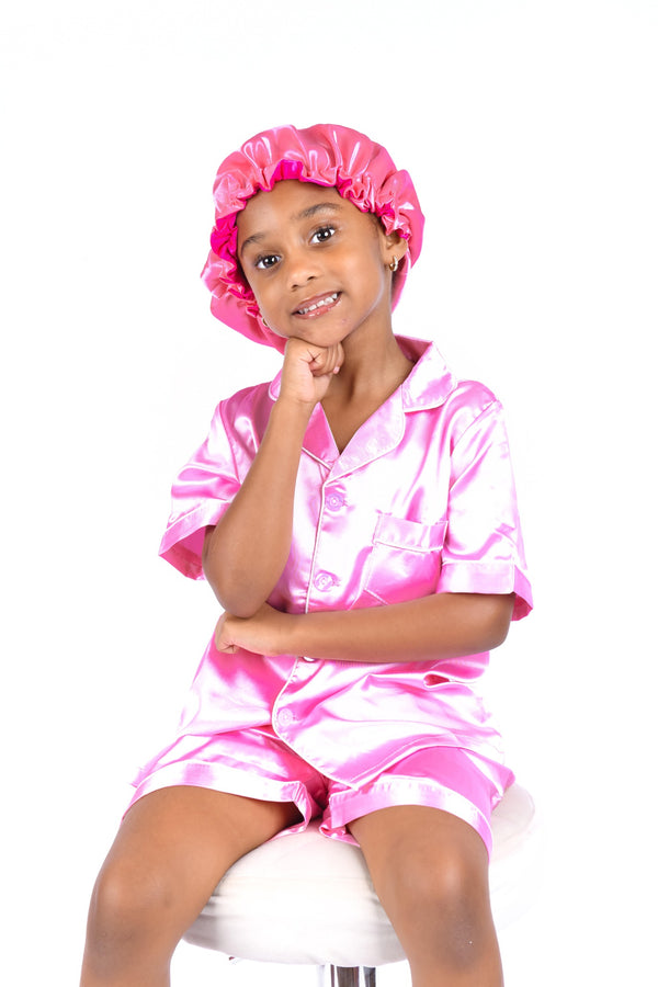 Reversible Satin bonnets (Hot pink/pink) for Kids