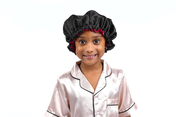 Reversible Satin bonnets (wine red/black) for Kids