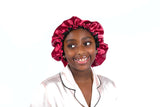 Reversible Satin bonnets (wine red/black) for Kids